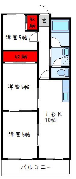 グランドシャトー タカオ恩智(3LDK/3階)の間取り写真