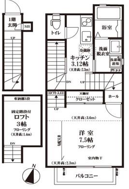 サミットコースト(1K/2階)の間取り写真