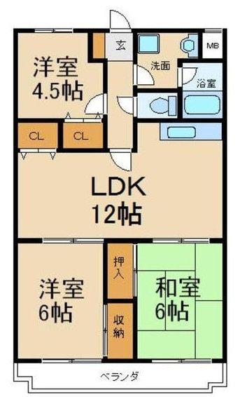 リバティー交北II(3LDK/2階)の間取り写真