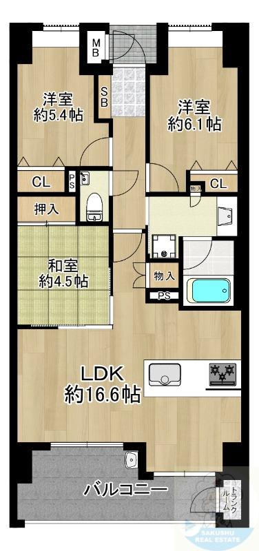 サンリヤン愛宕1丁目レジオン(3LDK/3階)の間取り写真