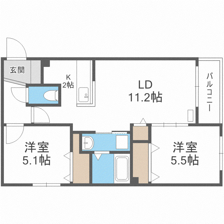 アドラブール麻生(2LDK/3階)の間取り写真