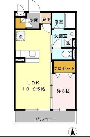 フェリスタ宮沢(1LDK/1階)の間取り写真