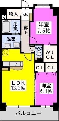 グラン・エルドール空港東(2LDK/8階)の間取り写真