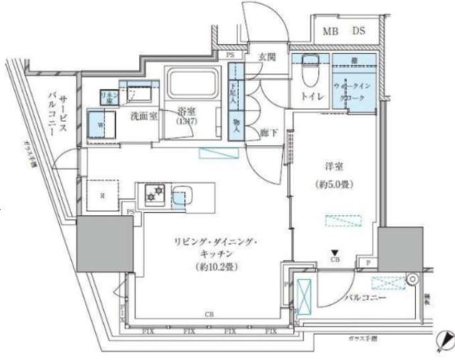 パークアクシス五反田スカイタワー(1LDK/7階)の間取り写真