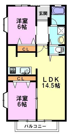 エクシード萩原1(2LDK/1階)の間取り写真