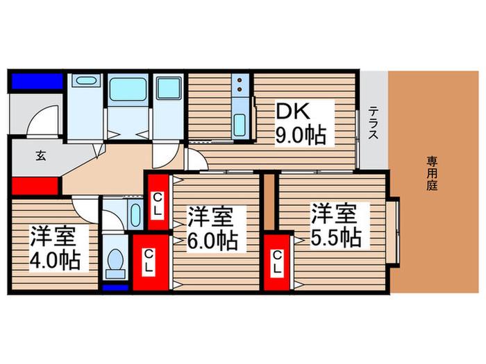 アコルデ東台(3DK/1階)の間取り写真