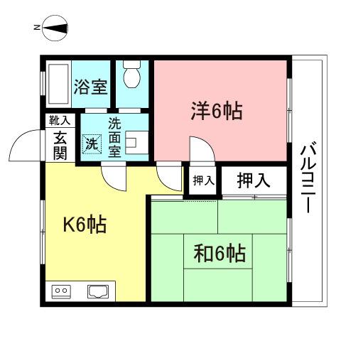 ファミーユハタノ(2DK/1階)の間取り写真