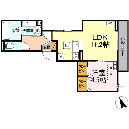 D-INVEST陣場 B(1LDK/1階)の間取り写真