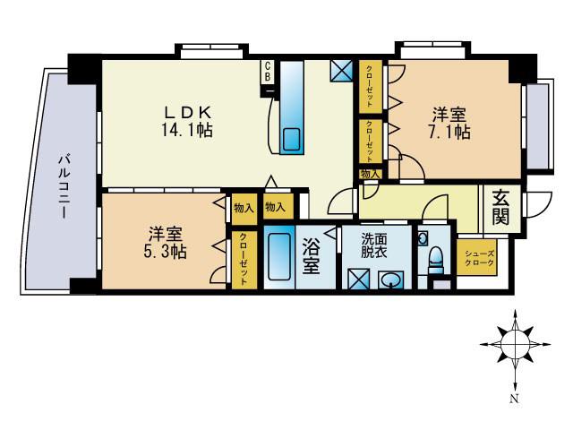 バルセロナ箱崎(2LDK/6階)の間取り写真