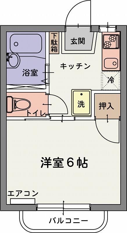 カーサうべC(1K/2階)の間取り写真