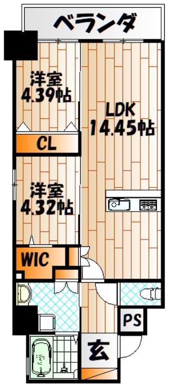 スマート大手町(2LDK/13階)の間取り写真