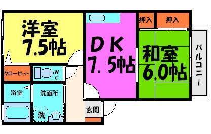 DUO KAWANISI ウエスト イースト(2DK/2階)の間取り写真