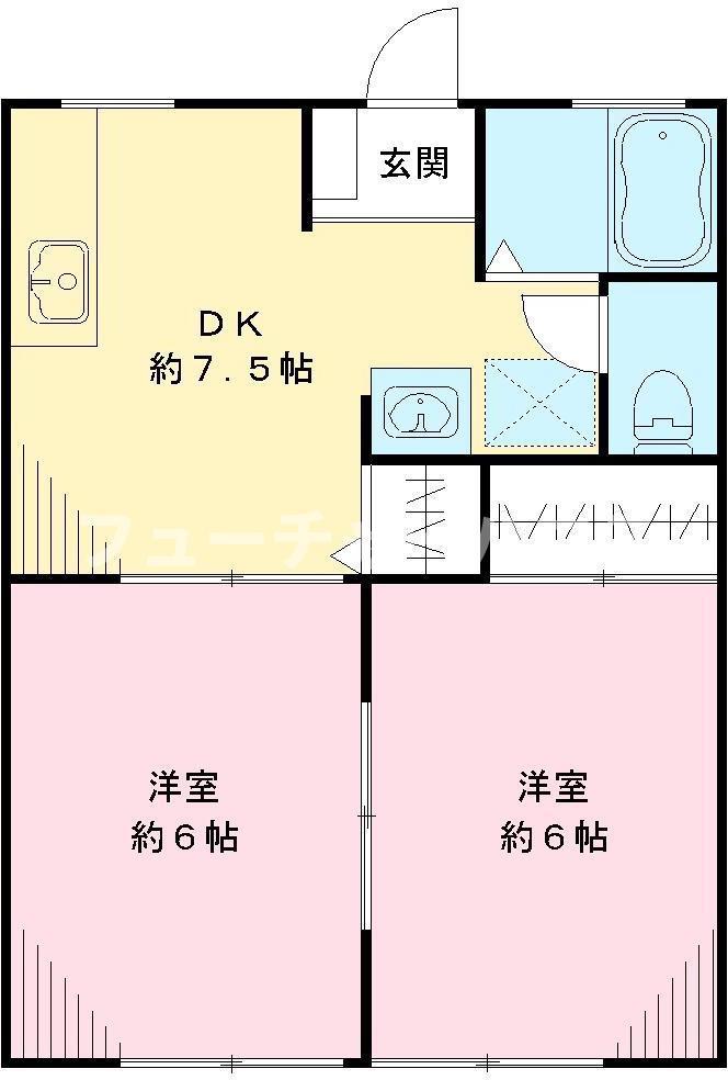 サングリーンハイツ B(2DK/2階)の間取り写真