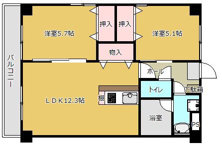 サンモール(2LDK/4階)の間取り写真