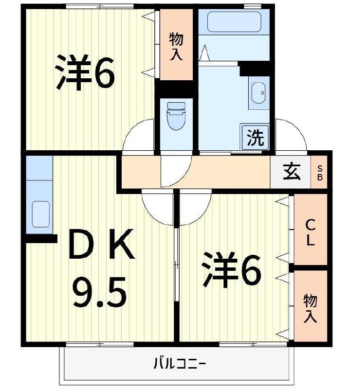 グリーンルーフ(2DK/2階)の間取り写真