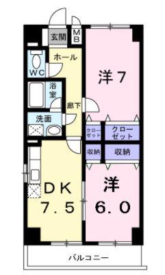 高そねマンション(2DK/6階)の間取り写真