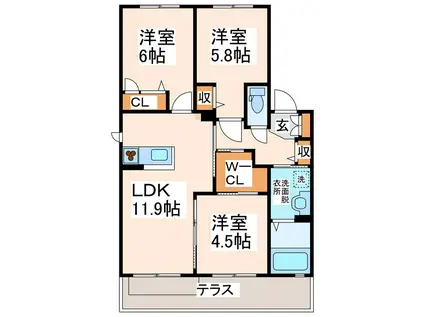 ソフィア梶尾C・D(3LDK/1階)の間取り写真