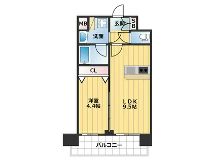 プレサンス大阪天満リバーシア(1LDK/6階)の間取り写真