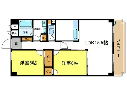 ベルフォーレ平野(2LDK/3階)の間取り写真