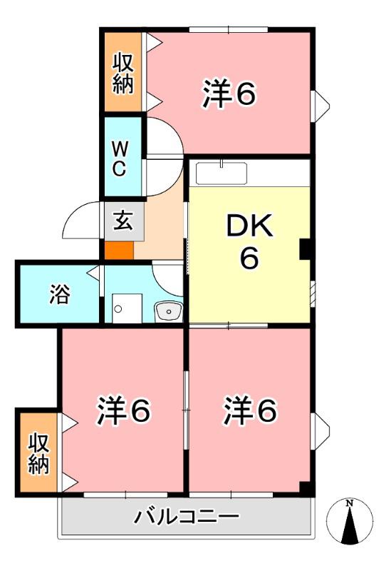 パレーシャルB(3DK/2階)の間取り写真