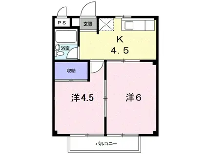 いわべハイツA(2K/2階)の間取り写真