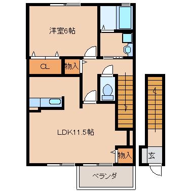 コートグレイス(1LDK/2階)の間取り写真