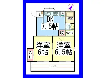 ハニーハイツ(2DK/1階)の間取り写真
