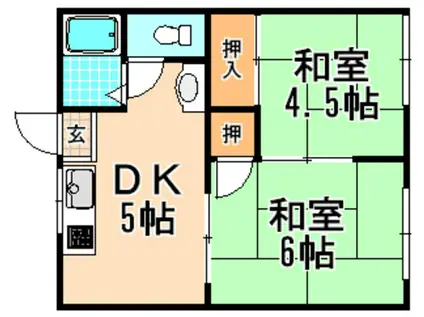 秀明ハイツI(2DK/2階)の間取り写真