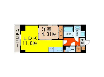 S-FORT鶴舞CUBE(1LDK/4階)の間取り写真