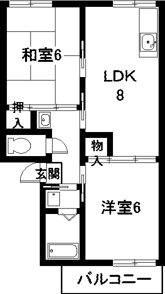ツインハイム(2LDK/1階)の間取り写真