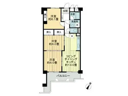 ライオンズマンション文教(3LDK/6階)の間取り写真