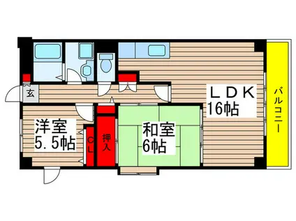 石井国際ビル(2LDK/2階)の間取り写真