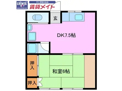 ツインビーテラス波切(1DK/2階)の間取り写真