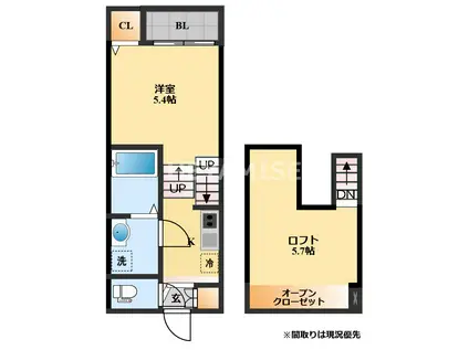 MODERN PALAZZO 宇都 AI SECOND(1SK/1階)の間取り写真