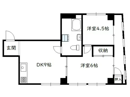 WINS HOME 橘II(2DK/4階)の間取り写真