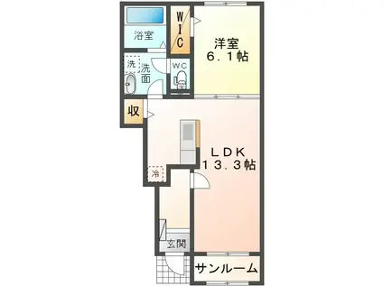 グレース・カーサ 2番館(1LDK/1階)の間取り写真