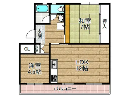 富田第二70号棟(2LDK/4階)の間取り写真