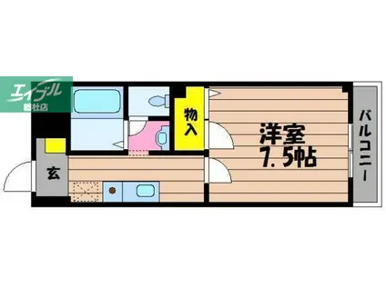 ビューハイツ吉備路(1K/1階)の間取り写真