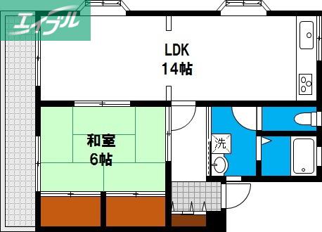 シティパレス西崎(1LDK/2階)の間取り写真