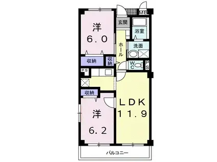 ドミール茜(2LDK/1階)の間取り写真
