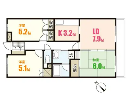 倉西ビル(3LDK/5階)の間取り写真