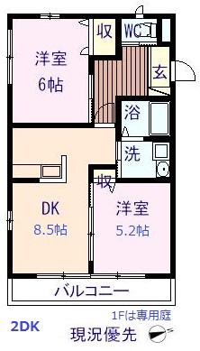 ソレイユ金江(2DK/2階)の間取り写真