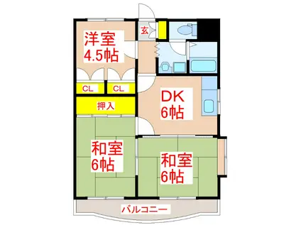 N.S.GATE加治木(3DK/1階)の間取り写真