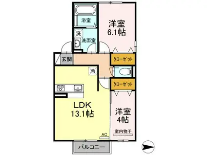 アリエッタ湯野(2LDK/2階)の間取り写真