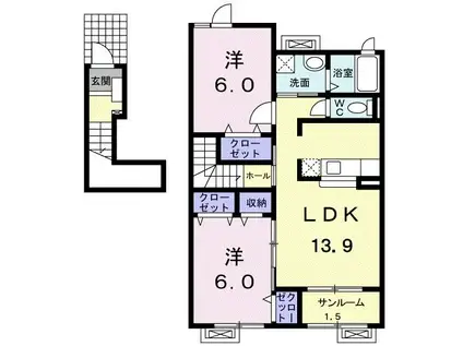 クロシェットII(2LDK/2階)の間取り写真