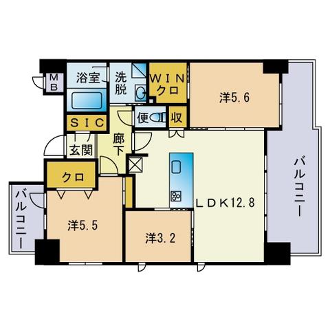 アクシオン博多リヴァージュ(3LDK/14階)の間取り写真