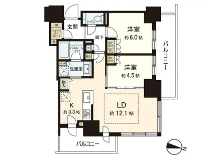 ザ・札幌タワーズ ウエストタワー(2LDK/6階)の間取り写真