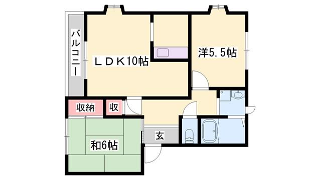 銀の馬車道壱番館D棟(2LDK/2階)の間取り写真