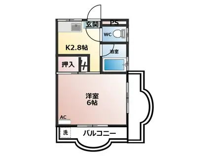 シャレード加治木(1K/4階)の間取り写真