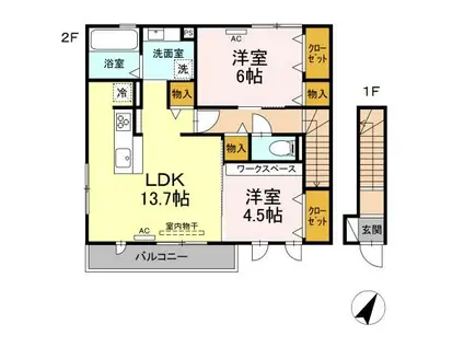 ウエストテラス大西(2LDK/2階)の間取り写真